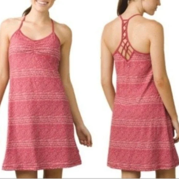 Prana Elixir Racerback Dress Crushed Cran Sumatra Pink Red Built In Bra Medium - Picture 15 of 16